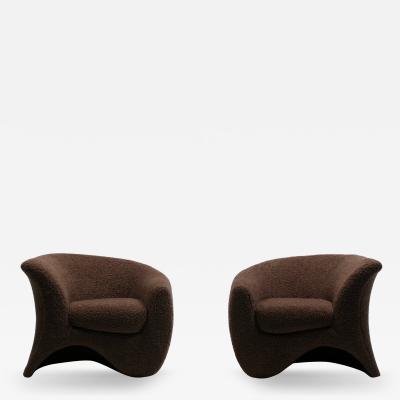 Vladimir Kagan Pair of Vladimir Kagan Hurricane Lounge Chairs in New Chocolate Brown Boucl 