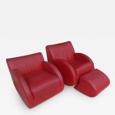 Vladimir Kagan Pair of Vladimir Kagan Rock Star His and Her Lounge Chairs and Ottoman