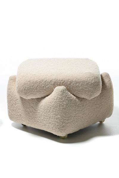 Vladimir Kagan Pair of Vladimir Kagan for Directional Swivel Chairs and Ottoman in Ivory Boucl 