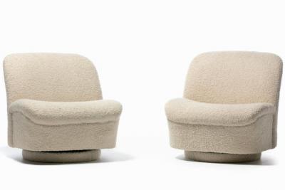 Vladimir Kagan Pair of Vladimir Kagan for Directional Swivel Chairs and Ottoman in Ivory Boucl 