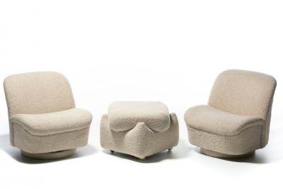 Vladimir Kagan Pair of Vladimir Kagan for Directional Swivel Chairs and Ottoman in Ivory Boucl 