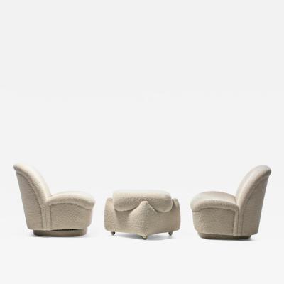 Vladimir Kagan Pair of Vladimir Kagan for Directional Swivel Chairs and Ottoman in Ivory Boucl 