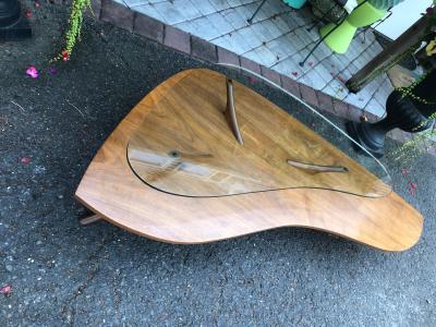 Vladimir Kagan Scrumptious Kagan style Sculptural Walnut 2 Tier Coffee Table Kidney Shaped