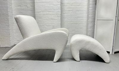 Vladimir Kagan Sculptural Lounge Chair with Matching Ottoman in Boucle