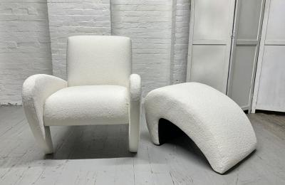 Vladimir Kagan Sculptural Lounge Chair with Matching Ottoman in Boucle