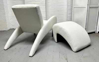 Vladimir Kagan Sculptural Lounge Chair with Matching Ottoman in Boucle
