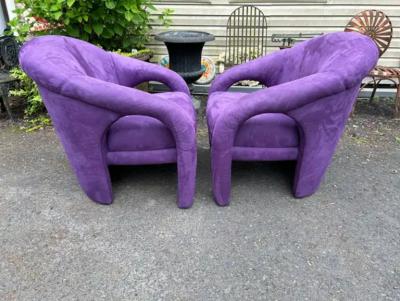 Vladimir Kagan Sensational Pair Vladimir Kagan Sculptural Ultra suede Upholstered Lounge Chairs
