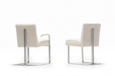 Vladimir Kagan Set of 20 Vladimir Kagan for Kagan Dreyfuss Steel Dining Chairs in Ivory Boucl 