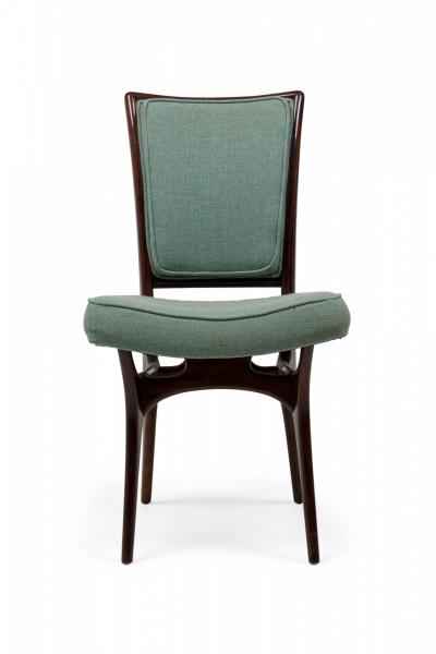 Vladimir Kagan Set of 4 Vladimir Kagan Modern Dark Walnut Teal Upholstered Dining Chairs