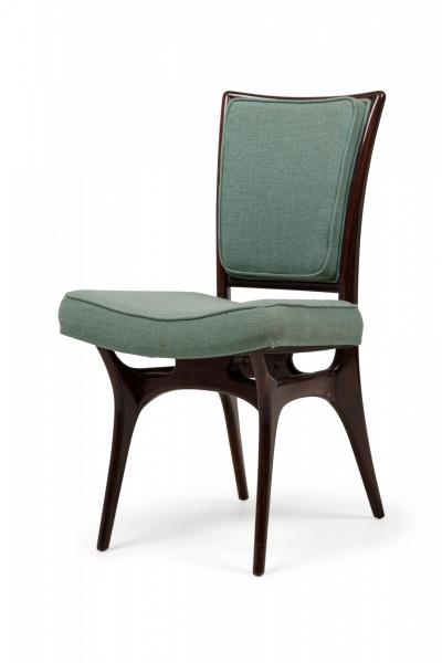Vladimir Kagan Set of 4 Vladimir Kagan Modern Dark Walnut Teal Upholstered Dining Chairs