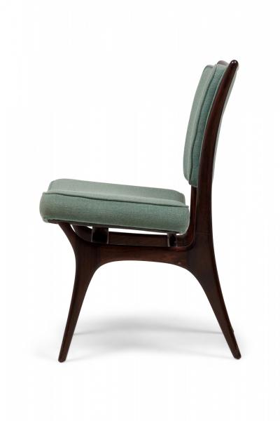 Vladimir Kagan Set of 4 Vladimir Kagan Modern Dark Walnut Teal Upholstered Dining Chairs
