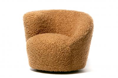 Vladimir Kagan Single Vladimir Kagan Nautilus Swivel Chair in Camel Teddy Bear Fabric
