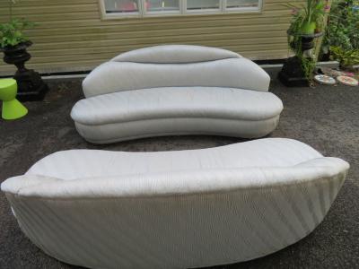 Vladimir Kagan Unusual Pair Vladimir Kagan Weiman Ruched Kidney Shaped Curved Sofa