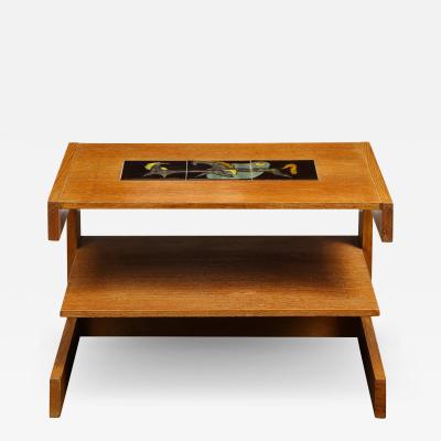 Vladimir Kagan Vladimir Kagan 2 Tier Side Table with Inset Ceramic Tile Top 1950 Signed 