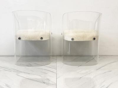 Vladimir Kagan Vladimir Kagan Acrylic Barrel Lounge Chairs in Sheepskin A Pair 1970