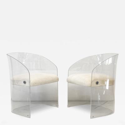 Vladimir Kagan Vladimir Kagan Acrylic Barrel Lounge Chairs in Sheepskin A Pair 1970