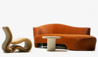 Vladimir Kagan Vladimir Kagan Amorphous Serpentine Sofa in Terra Cotta Velvet for Weiman