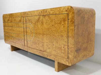 Vladimir Kagan Vladimir Kagan Attributed Sideboard in Burlwood with Brass Accents
