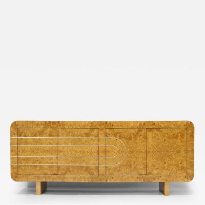 Vladimir Kagan Vladimir Kagan Attributed Sideboard in Burlwood with Brass Accents