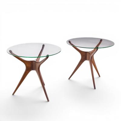 Vladimir Kagan Vladimir Kagan For Dreyfuss Walnut Tri Symmetric Sculptural Side Tables Pair