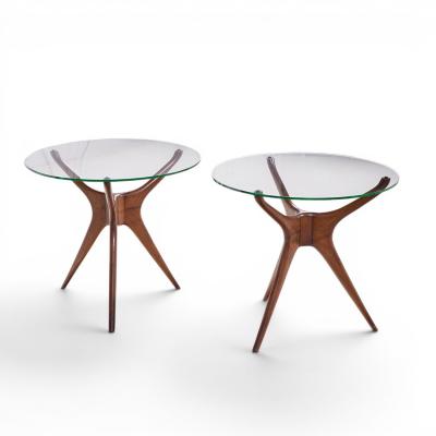 Vladimir Kagan Vladimir Kagan For Dreyfuss Walnut Tri Symmetric Sculptural Side Tables Pair