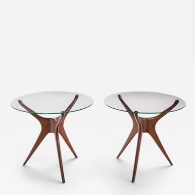 Vladimir Kagan Vladimir Kagan For Dreyfuss Walnut Tri Symmetric Sculptural Side Tables Pair
