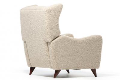 Vladimir Kagan Vladimir Kagan Juno Wingback Recliner Chairs in Soft Ivory White Boucl 