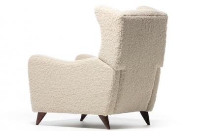 Vladimir Kagan Vladimir Kagan Juno Wingback Recliner Chairs in Soft Ivory White Boucl 