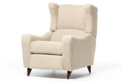 Vladimir Kagan Vladimir Kagan Juno Wingback Recliner Chairs in Soft Ivory White Boucl 