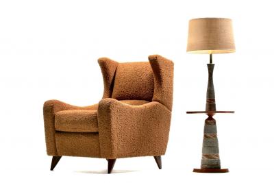 Vladimir Kagan Vladimir Kagan Juno Wingback Recliner in Soft Cocoa Brown Boucl 