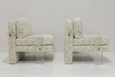 Vladimir Kagan Vladimir Kagan Lucite Leg Lounge Chairs in Elitis Boucle