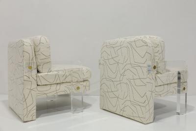 Vladimir Kagan Vladimir Kagan Lucite Leg Lounge Chairs in Elitis Boucle