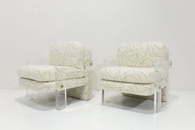 Vladimir Kagan Vladimir Kagan Lucite Leg Lounge Chairs in Elitis Boucle
