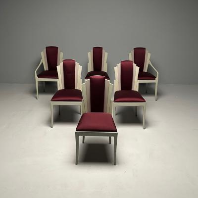 Vladimir Kagan Vladimir Kagan Mid Century Modern Six Eva Dining Chairs Lacquer Maroon Fabric