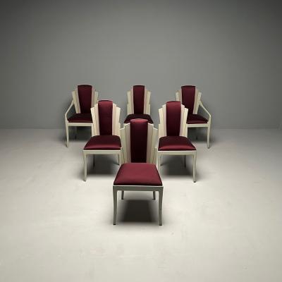 Vladimir Kagan Vladimir Kagan Mid Century Modern Six Eva Dining Chairs Lacquer Maroon Fabric