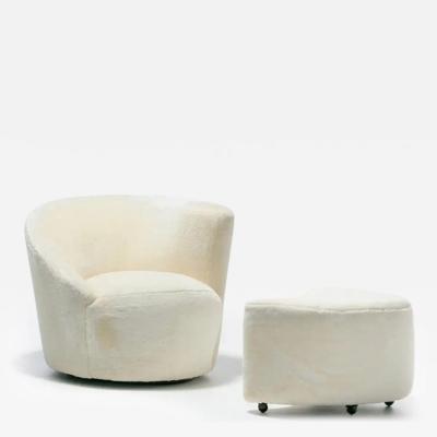 Vladimir Kagan Vladimir Kagan Nautilus Swivel Chair Custom Ottoman in Ivory Holly Hunt Alpaca