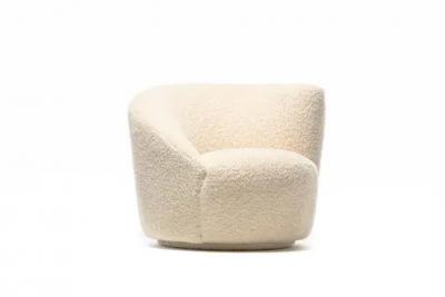 Vladimir Kagan Vladimir Kagan Nautilus Swivel Chair with En Suite Ottoman in Ivory Boucl 