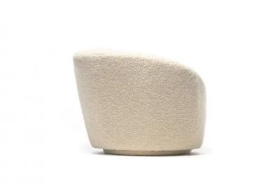 Vladimir Kagan Vladimir Kagan Nautilus Swivel Chair with En Suite Ottoman in Ivory Boucl 