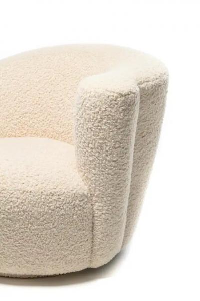 Vladimir Kagan Vladimir Kagan Nautilus Swivel Chair with En Suite Ottoman in Ivory Boucl 
