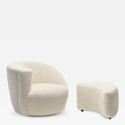 Vladimir Kagan Vladimir Kagan Nautilus Swivel Chair with En Suite Ottoman in Ivory Boucl 