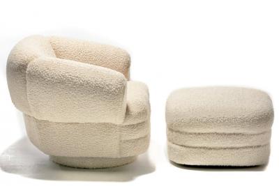 Vladimir Kagan Vladimir Kagan Post Modern Ivory Boucl Swivel Chairs Ottoman for Directional