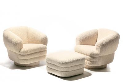 Vladimir Kagan Vladimir Kagan Post Modern Ivory Boucl Swivel Chairs Ottoman for Directional