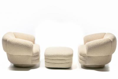 Vladimir Kagan Vladimir Kagan Post Modern Ivory Boucl Swivel Chairs Ottoman for Directional