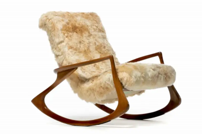 Vladimir Kagan Vladimir Kagan Rocking Chair Upholstered in Champagne Ivory Peruvian Alpaca