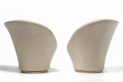 Vladimir Kagan Vladimir Kagan Sculptural High Back Swivel Chairs in Textured Ivory Fabric