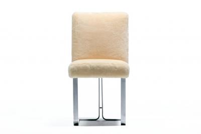 Vladimir Kagan Vladimir Kagan Set of 6 Brushed Aluminum Dining Chairs in New Beige Shearling