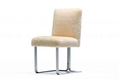 Vladimir Kagan Vladimir Kagan Set of 6 Brushed Aluminum Dining Chairs in New Beige Shearling
