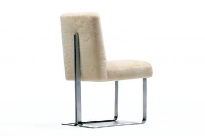Vladimir Kagan Vladimir Kagan Set of 6 Brushed Aluminum Dining Chairs in New Beige Shearling