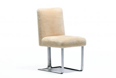 Vladimir Kagan Vladimir Kagan Set of 6 Brushed Aluminum Dining Chairs in New Beige Shearling