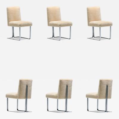 Vladimir Kagan Vladimir Kagan Set of 6 Brushed Aluminum Dining Chairs in New Beige Shearling